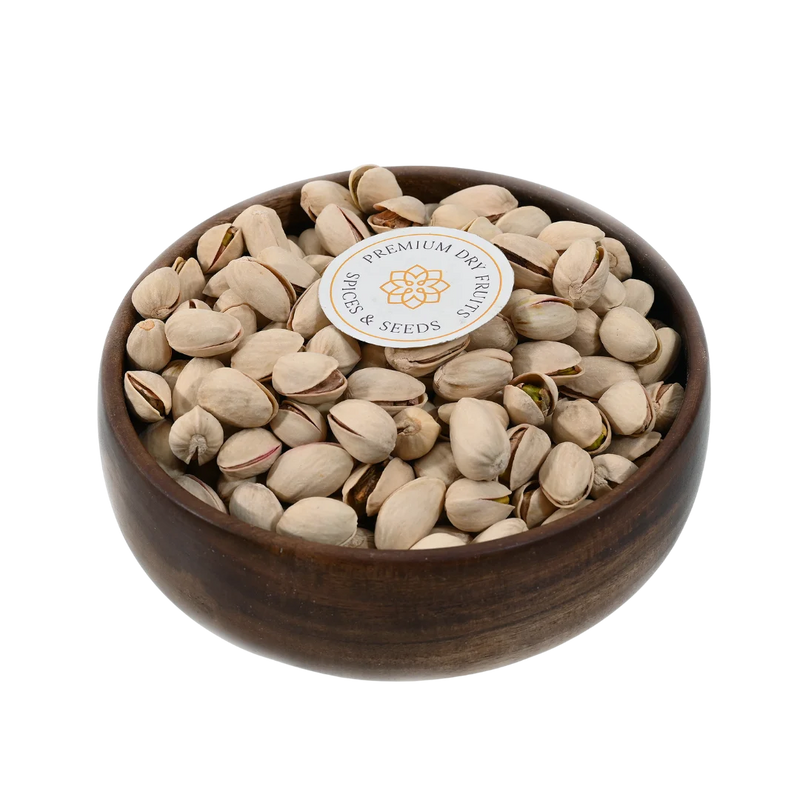 Pistachios Choice Roasted Salted Inshell Premium Quality in Wooden Bowl – Healthy Crunchy Snack Rich in Protein and Fiber