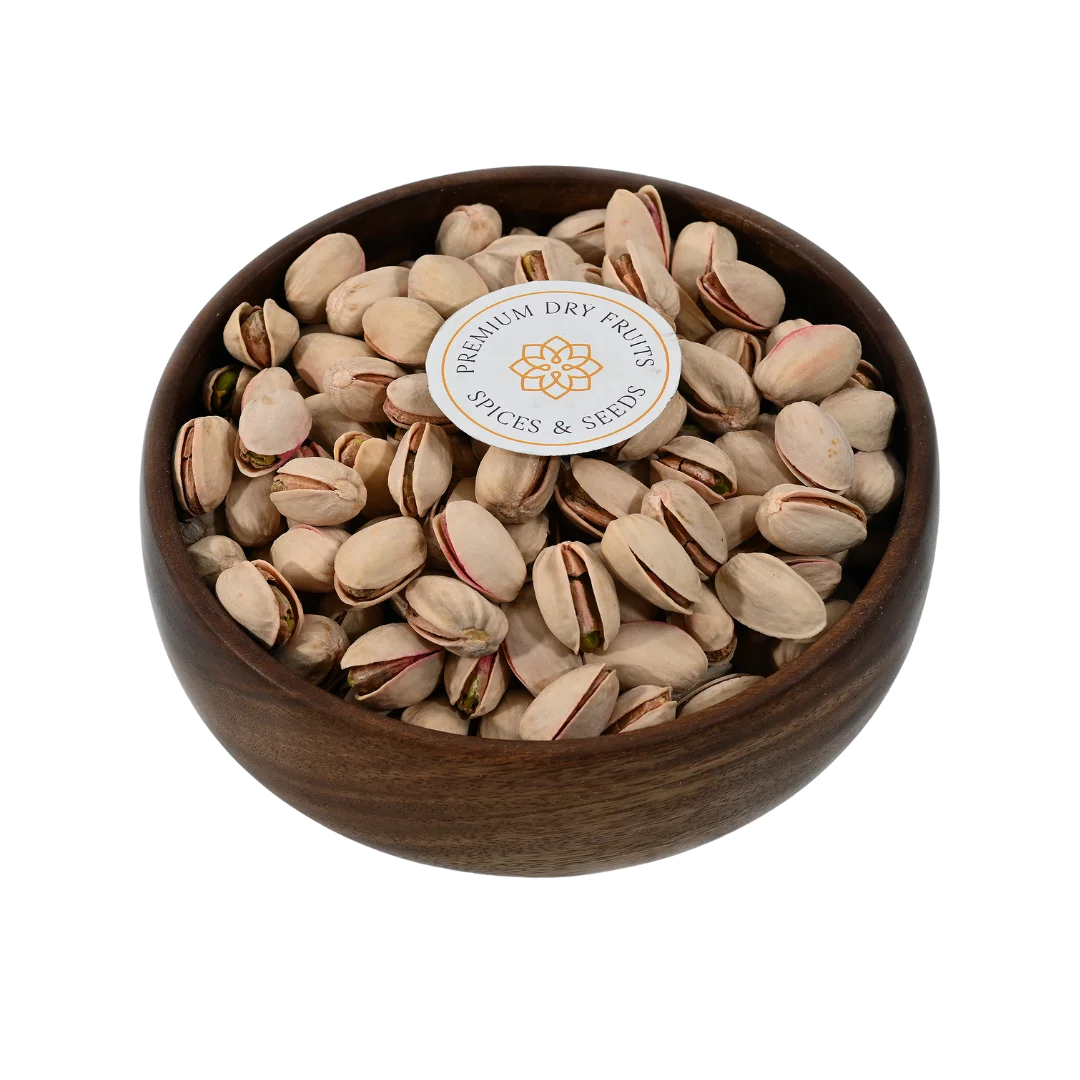 Pistachios Salted Roasted Inshell Premium Quality in Wooden Bowl – Crunchy Healthy Snack Rich in Protein and Fiber