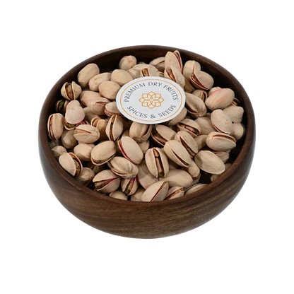 Pistachios Salted Roasted Inshell Premium Quality in Wooden Bowl – Crunchy Healthy Snack Rich in Protein and Fiber