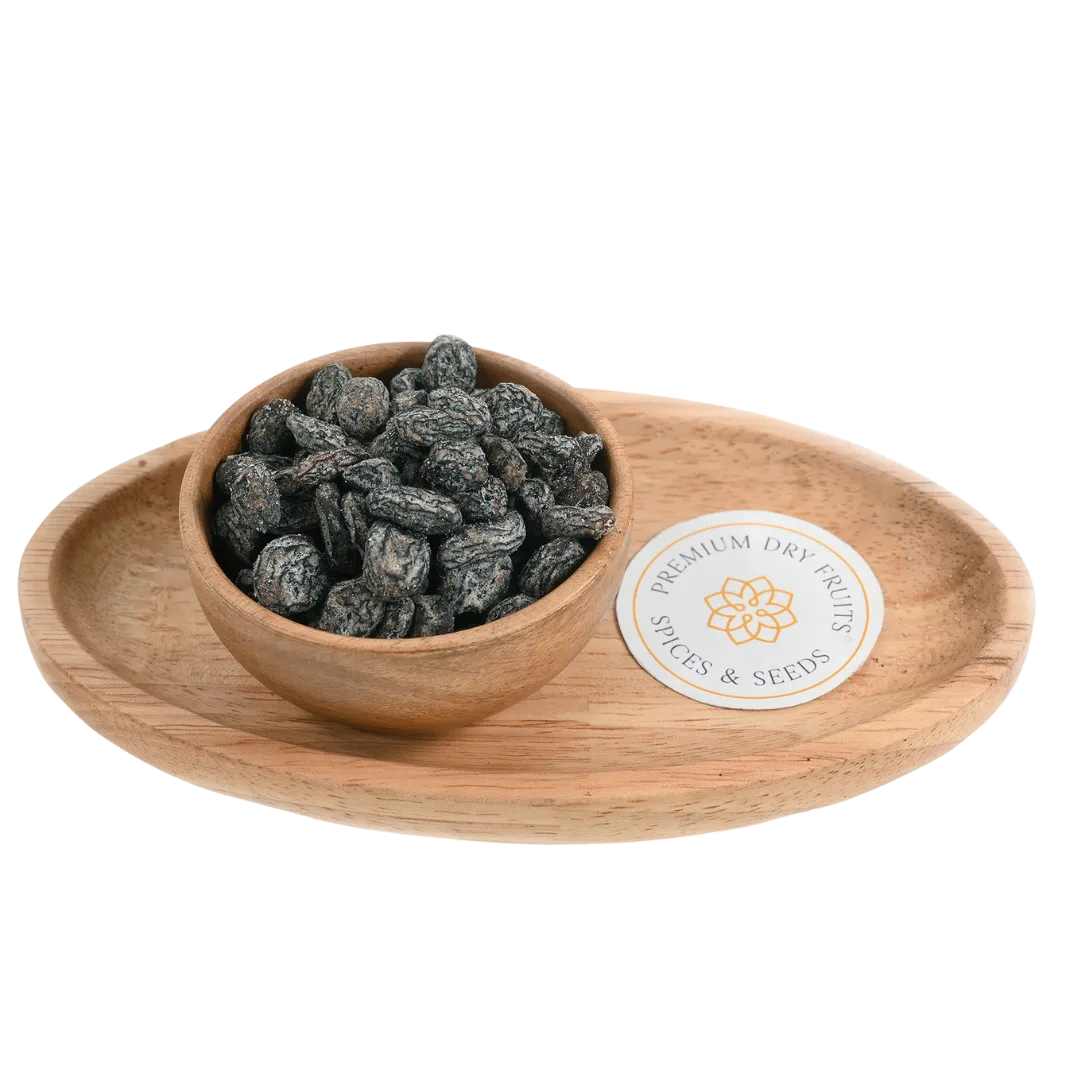 Raisins Khatta Meetha Black Kismis Premium Quality in Wooden Bowl – Sweet and Tangy Dry Fruit Rich in Iron and Antioxidants