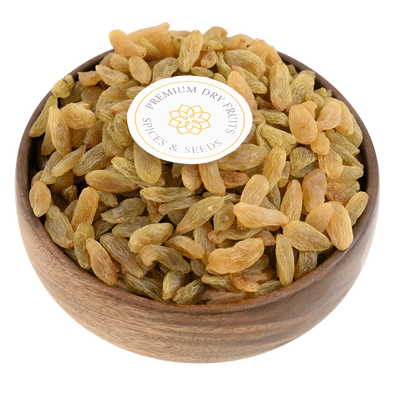 Raisins Kismis Long Premium Quality in Wooden Bowl – Naturally Sweet and Healthy Dry Fruit Rich in Iron and Fiber