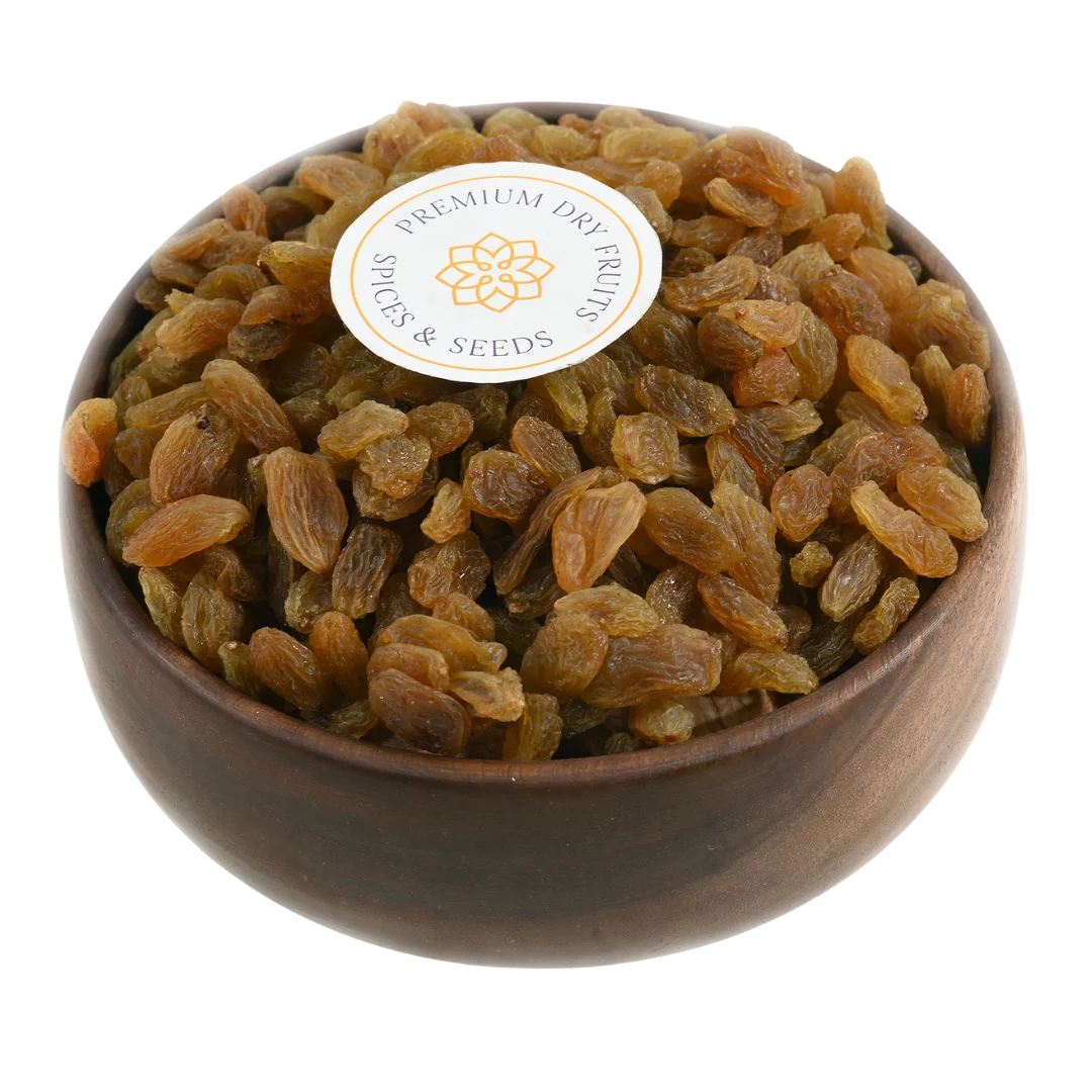 Raisins Kismis Round Premium Quality in Wooden Bowl – Naturally Sweet and Healthy Dry Fruit Rich in Iron and Fiber