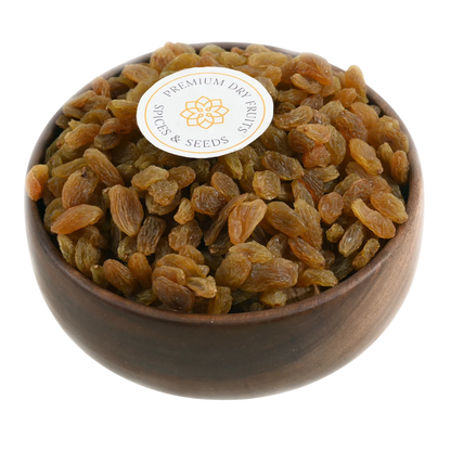 Raisins Kismis Round Premium Quality in Wooden Bowl – Naturally Sweet and Healthy Dry Fruit Rich in Iron and Fiber