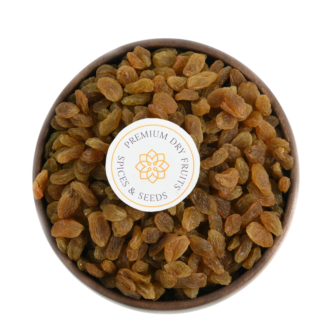 Premium Round Raisins or Kismis in Wooden Bowl – Fresh Juicy Dry Fruit Packed with Energy and Antioxidants