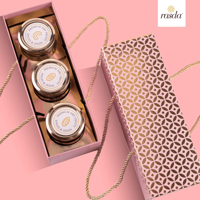 Light Pink Luxury Rajastha Dry Fruits Gift Box with Handle – Beautiful Gift Hamper with Premium Dry Fruits