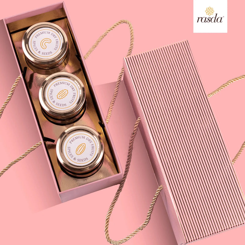 Light pink Assorted Rajastha Dry Fruits Gift Box with Handle – Perfect Healthy Gift for All Occasions