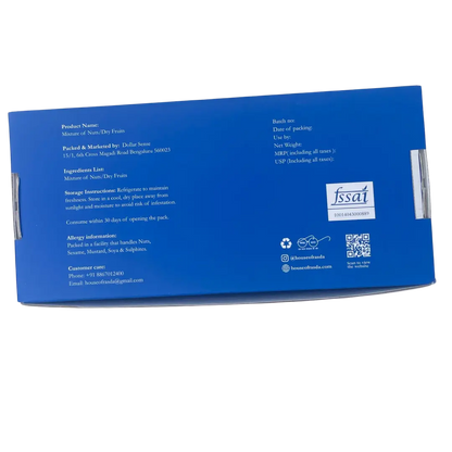 Blue box with text and a QR code on a white background