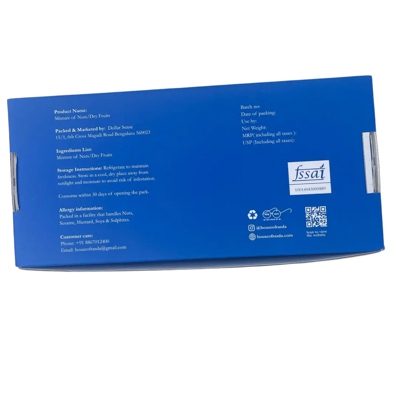 Blue box with text and a QR code on a white background