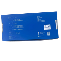 Blue box with text and a QR code on a white background