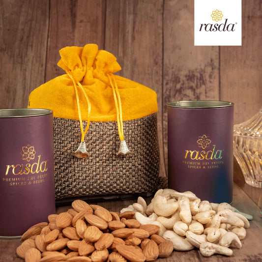 Yellow Ranvita Gift Potli – Elegant Gift Box Filled with Premium Handpicked Dry Fruits