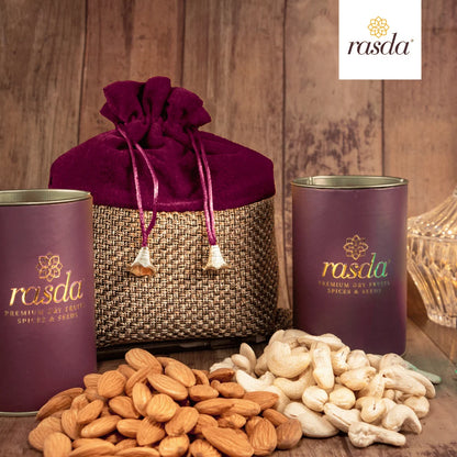 Maroon Ranvita Gift Potli – Luxurious Curated Gift Box with Premium Gourmet Dry Fruits