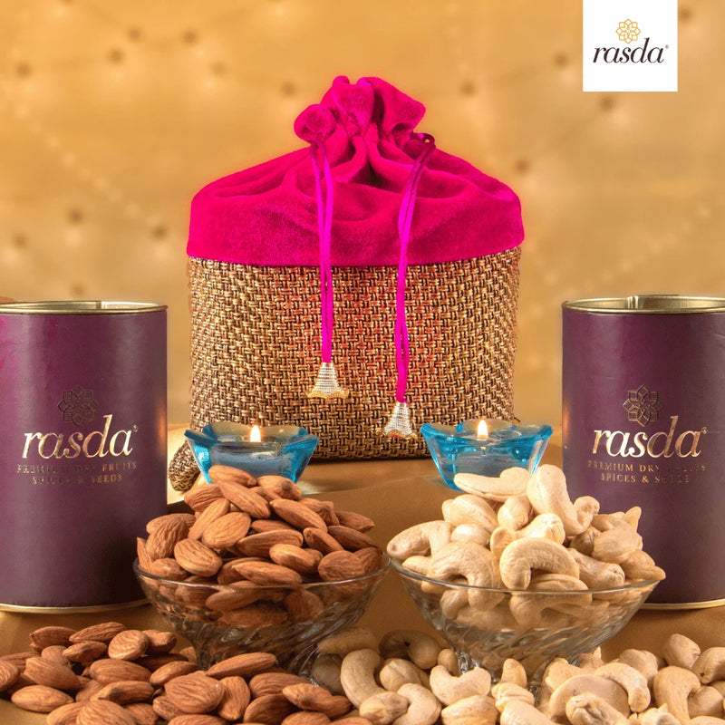 Pink Ranvita Gift Potli – Beautifully Designed Gift Box with Premium Quality Dry Fruits