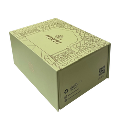 Green box with decorative design on a white background - Rasika Dry fruits Gift Box with Tins.