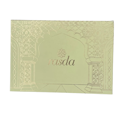 Green makeup palette with rasda branding on a white background - Rasika Dry fruits Gift Box with Tins