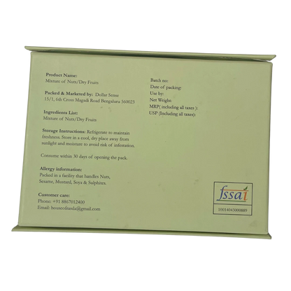 Green box with text and a logo on a white background - Rasika Dry fruits Gift Box with Tins