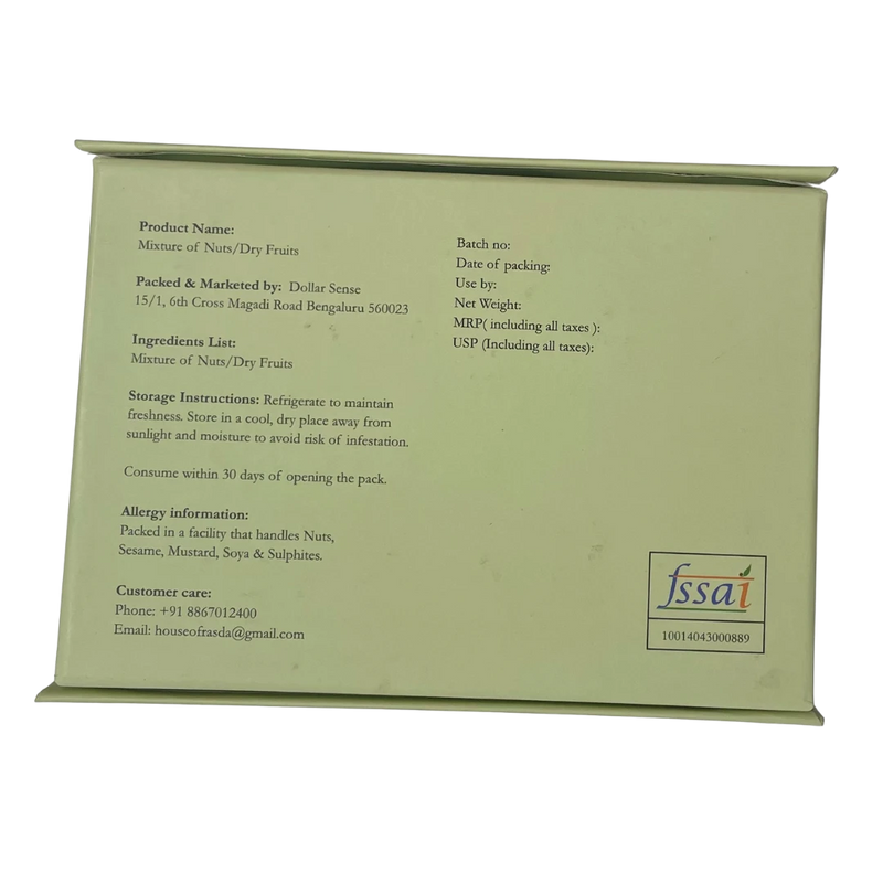 Green box with text and a logo on a white background - Rasika Dry fruits Gift Box with Tins