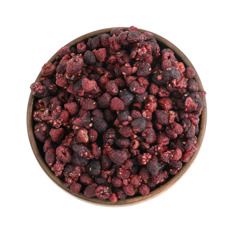 Bright red raspberries dried arranged beautifully, emphasizing their rich flavor and textured appearance