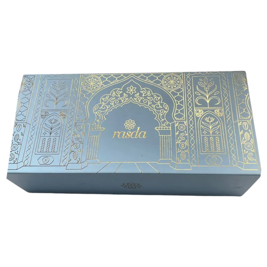 Luxury dry fruit gift box with 3 reusable tins in gold-foiled magnetic packaging