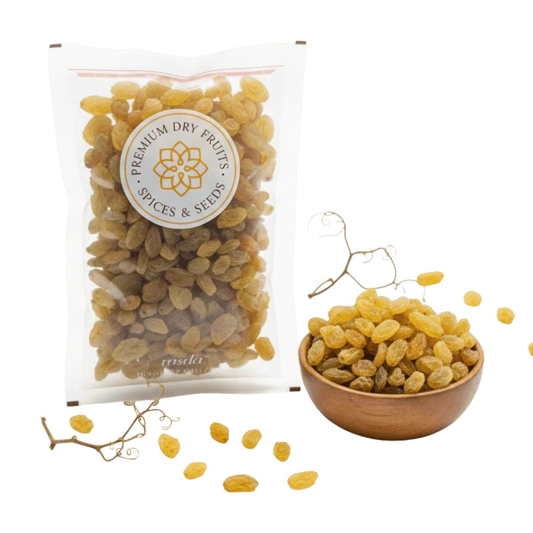 Packaged Round Raisins Premium with a visible brand label on a white background