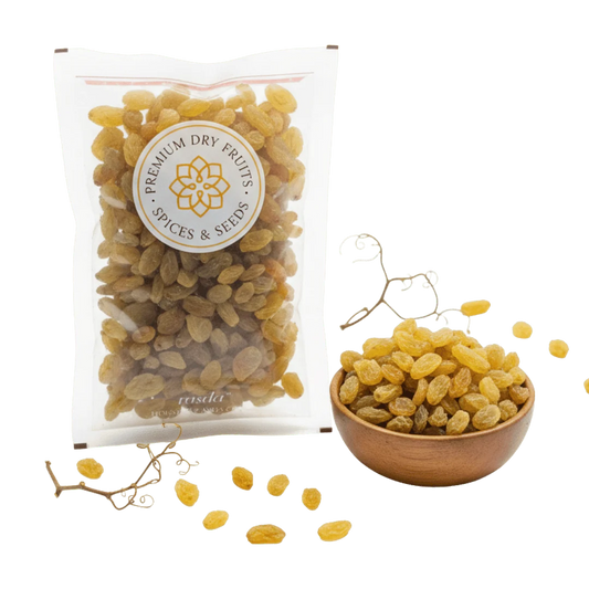 Packaged Round Raisins Premium with a visible brand label on a white background