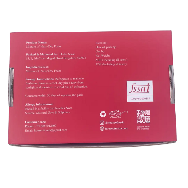 Back view of a red product packaging with 'issai' branding on a white background - Rudira Dry fruits Gift Box Premium with Tins inside.