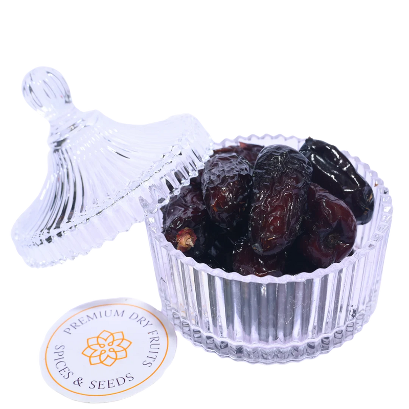 Safawi Dates Saudi Arabia Premium in glass bowl rich dark sweet dates natural energy booster healthy snack