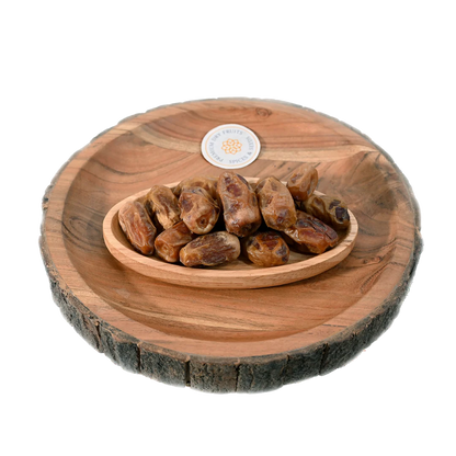 Sagai Dates Saudi Arabia Premium in wooden bowl – soft, sweet, and golden Arabian dates