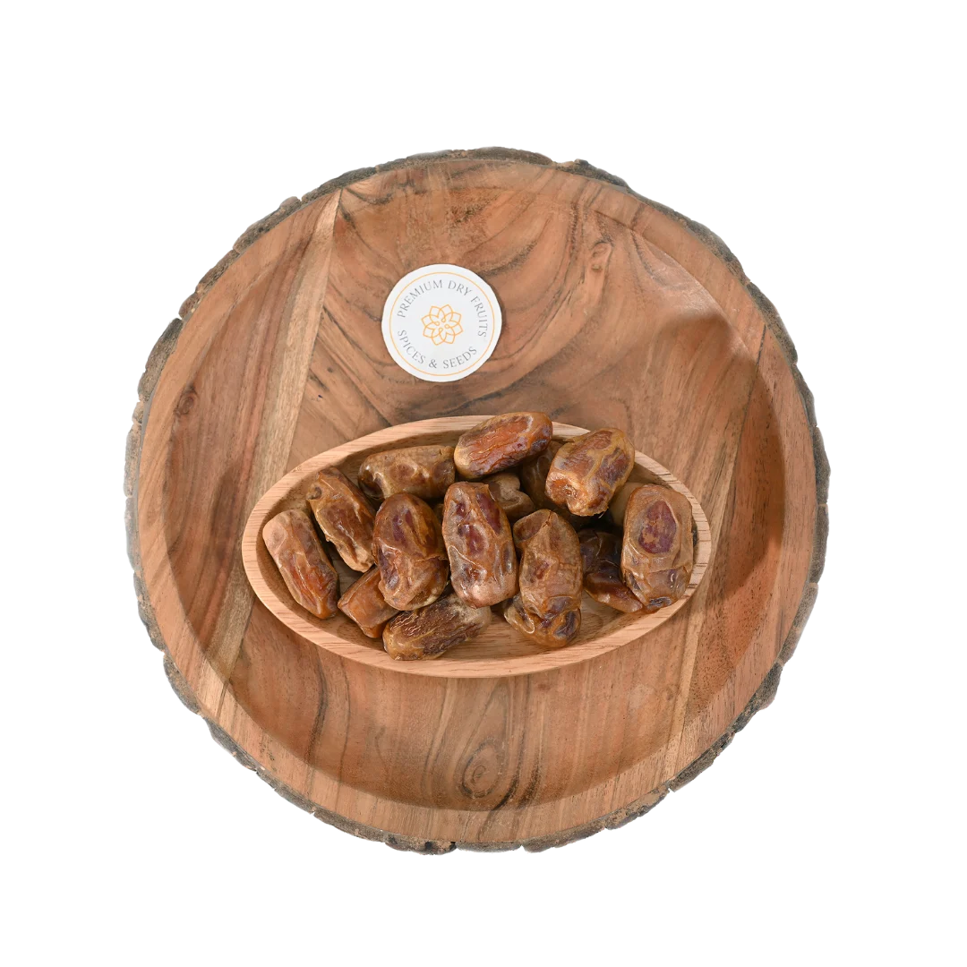 Premium Sagai Dates from Saudi Arabia in wooden bowl – natural healthy dry fruit
