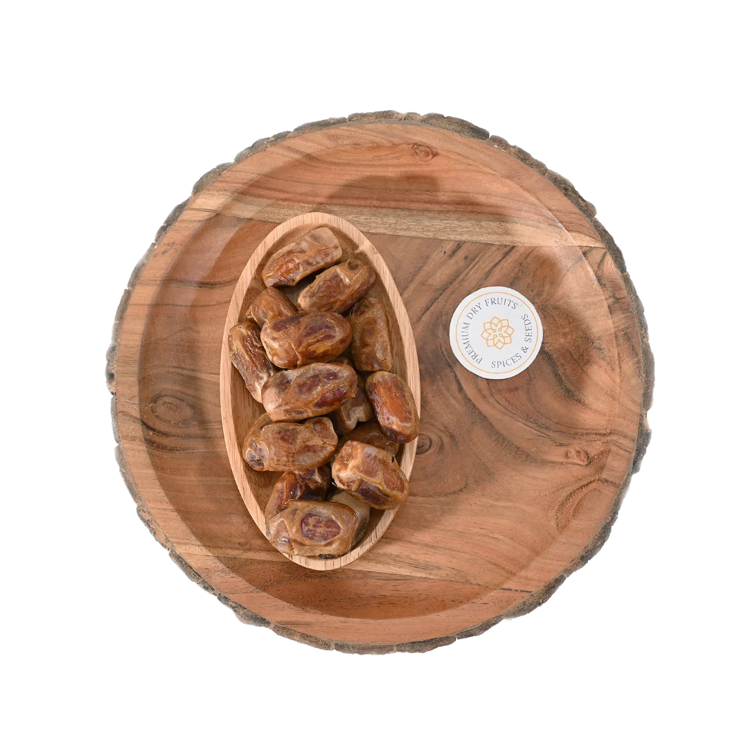 Sagai Dates Premium Saudi Arabia in wooden bowl – luxury Arabian dates rich in fiber