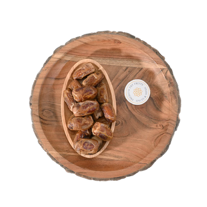 Sagai Dates Premium Saudi Arabia in wooden bowl – luxury Arabian dates rich in fiber