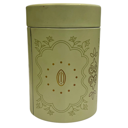 Close-up of a sealed almond California tin with, highlighting freshness and premium packaging.