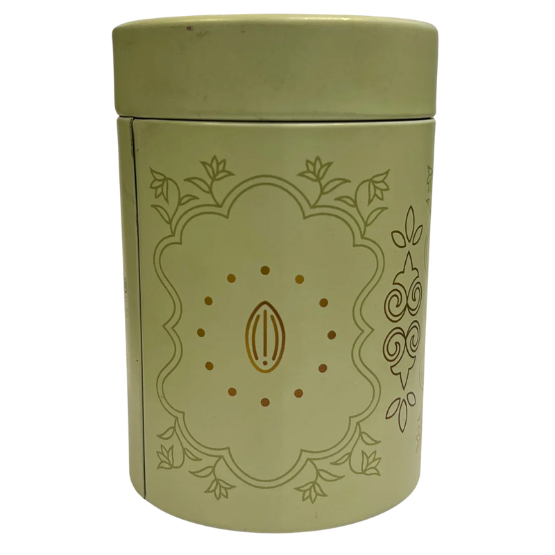 Close-up of a sealed almond California tin with, highlighting freshness and premium packaging.