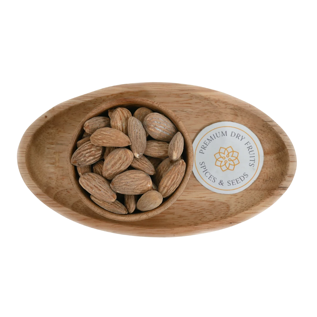 Premium Salted Almonds Badam close up – crispy roasted dry fruits rich in healthy fats and vitamin E perfect for anytime snack
