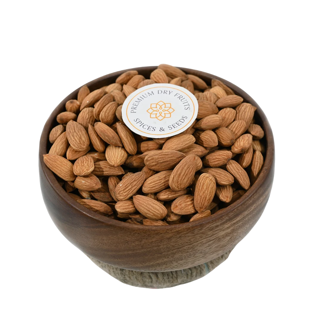 Sanora Almonds Badam close up – crunchy natural nuts high in antioxidants and healthy fats for energy and fitness