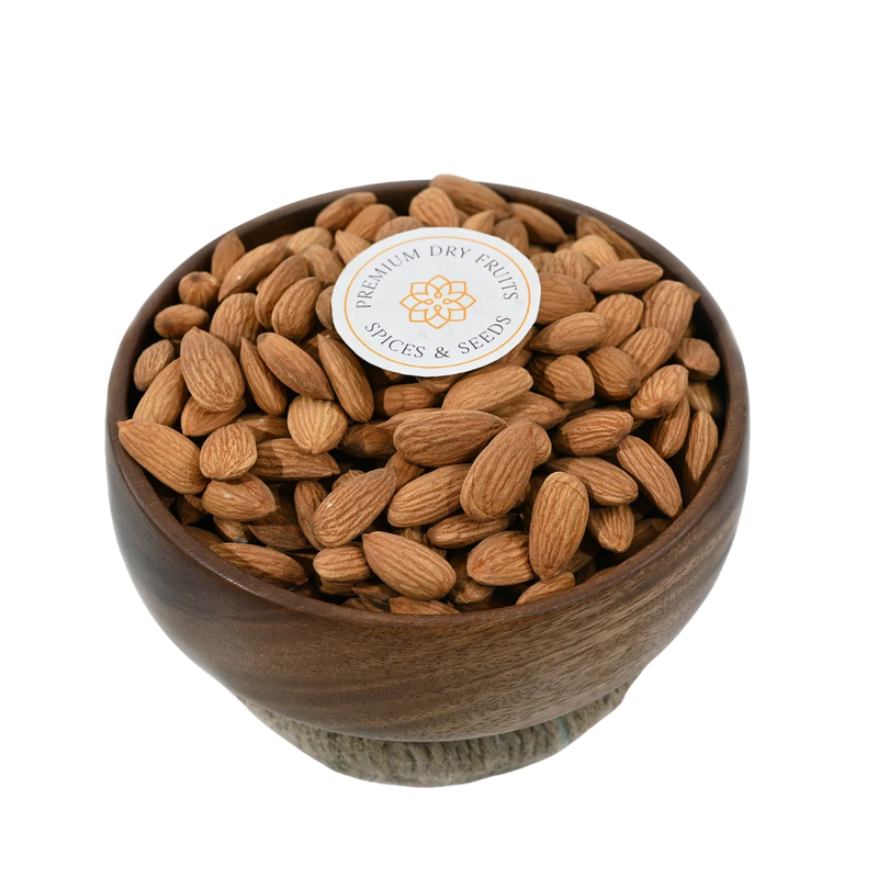 Sanora Almonds Badam close up – crunchy natural nuts high in antioxidants and healthy fats for energy and fitness
