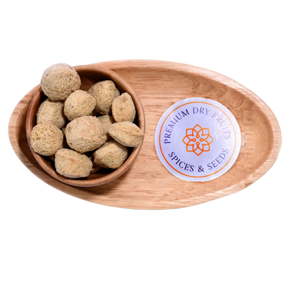 Close-up of Soya Chunks, highlighting their dry, porous surface and natural beige color.