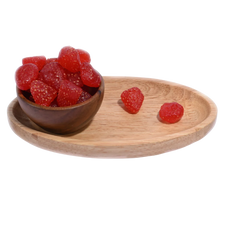 Strawberries Dried Whole displayed in a rustic wooden bowl emphasizing premium quality and freshness.