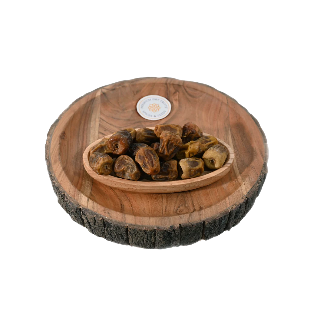 Sukkari Dates Saudi Arabia Premium in Wooden Bowl Soft Sweet Golden Khajur