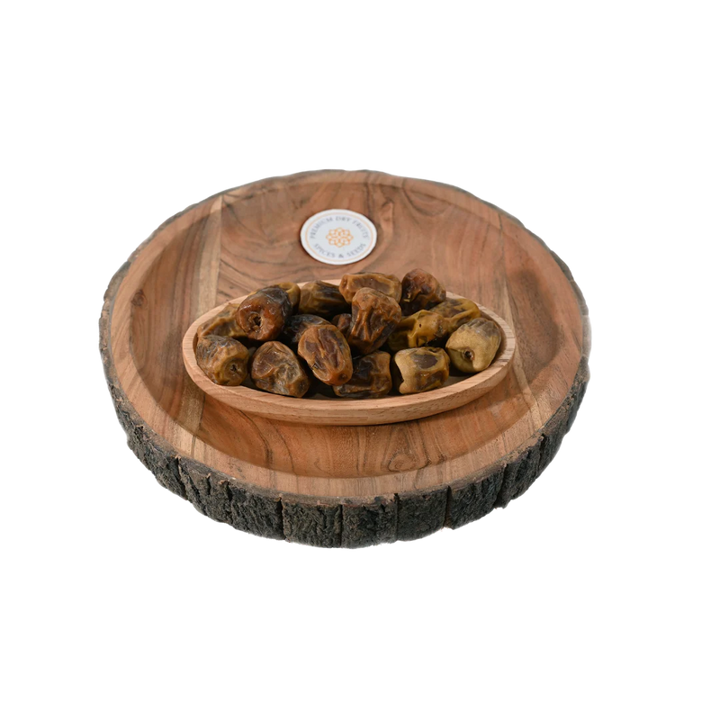 Sukkari Dates Saudi Arabia Premium in Wooden Bowl Soft Sweet Golden Khajur
