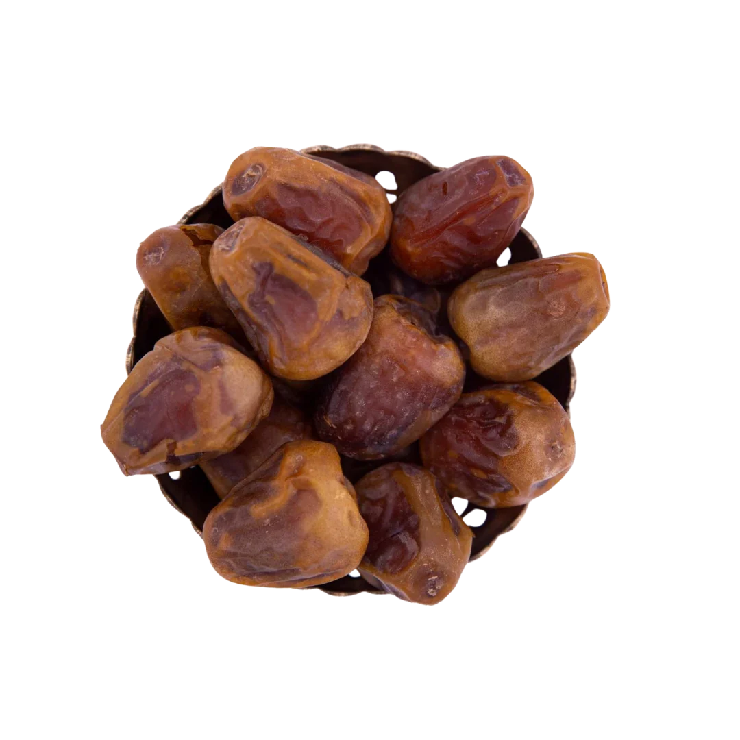 Sukkari Dates Saudi Arabia Premium Date fruits in a bowl on a white background