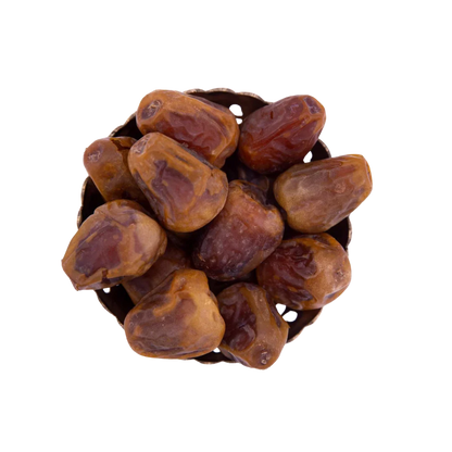 Sukkari Dates Saudi Arabia Premium Date fruits in a bowl on a white background