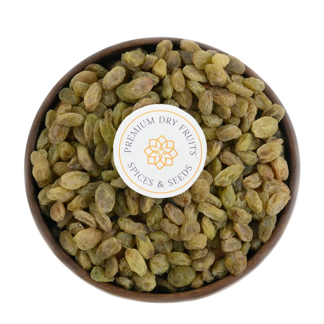 Premium Sundekhani Raisins or Kismis in Wooden Bowl – Juicy Golden Dry Fruit Packed with Energy, Fiber, and Nutrition