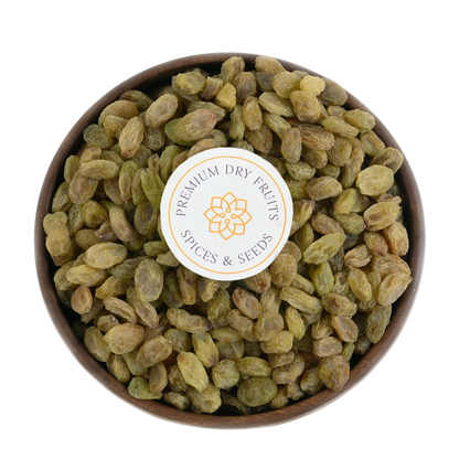 Premium Sundekhani Raisins or Kismis in Wooden Bowl – Juicy Golden Dry Fruit Packed with Energy, Fiber, and Nutrition