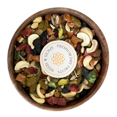 Power Path Mix by House of Rasda trail mix a nutritious blend of almonds, cashews, pistachios, raisins, pumpkin seeds, and watermelon seeds for energy and wellness.
