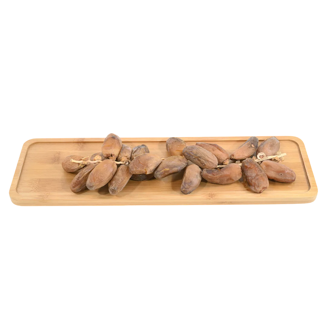 Tunisian Dates Box Deglet Noor with branches Premium arranged on wooden tray – healthy snack