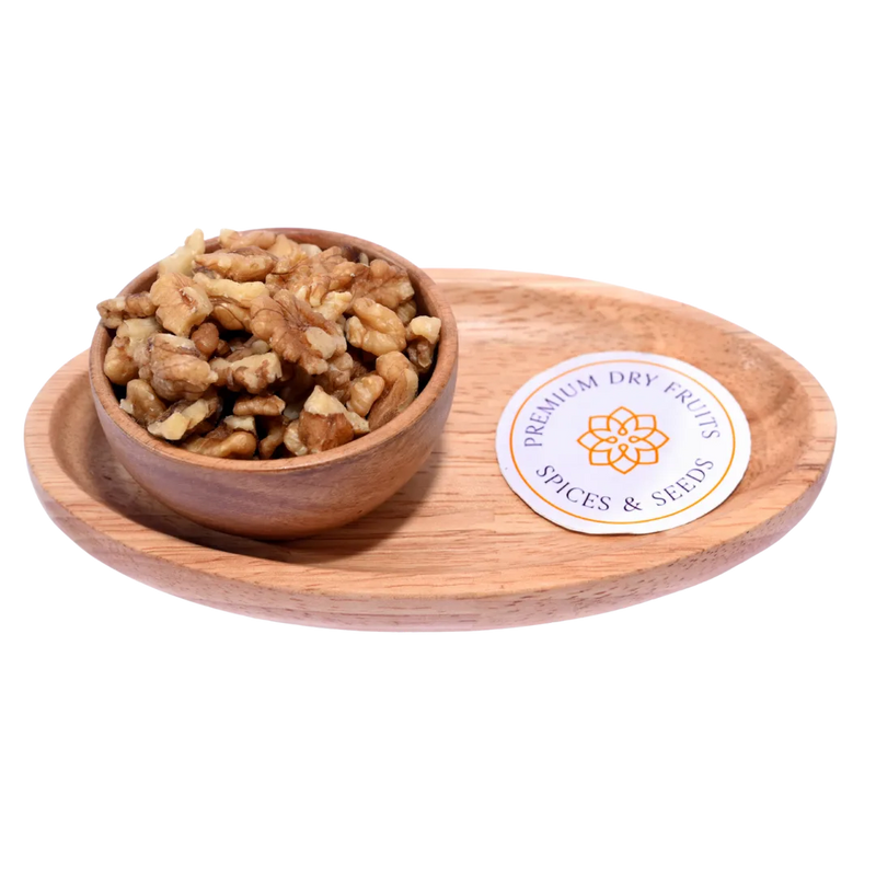 Walnut Kashmiri pieces akhrot in wooden bowl premium quality dry fruits