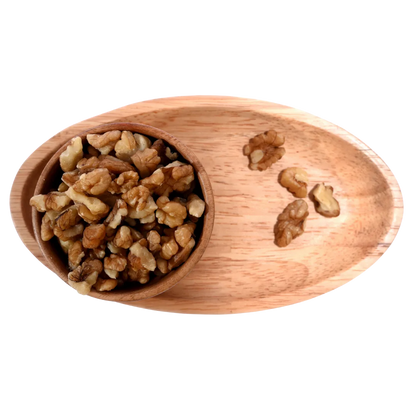 Premium walnut Kashmiri pieces akhrot in wooden bowl healthy and crunchy snack