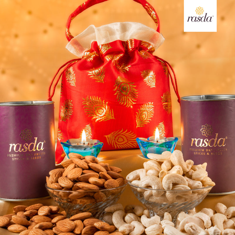 Radhaka dry fruits gift potli  make a quirky choice of return gift and Rasda has curated the classy ones especially for you!