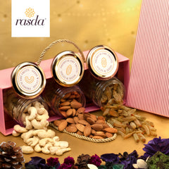 Rajastha dry fruits gift box with handle as the festivities approach, gifting delectable dry fruit assortments has become a cherished custom.