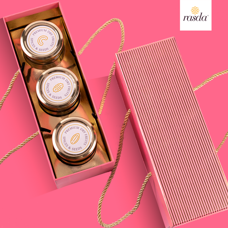 These beautifully curated Rajastha dry fruits gift box with handle showcase a tantalizing array of premium dried fruits